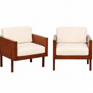 Extraordinary Pair of Walnut Cube Probber Style Loungers 2 Pair
